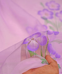 Lilac Purple flower pattern Hand prined Organza fabric