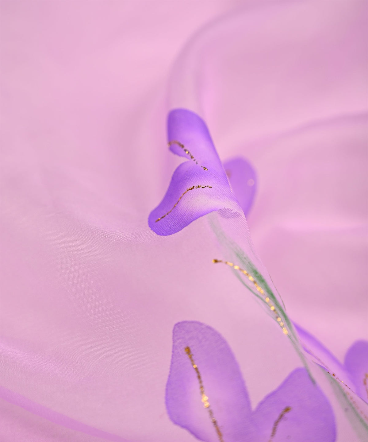 Lilac Purple floral motif Hand prined Organza fabric