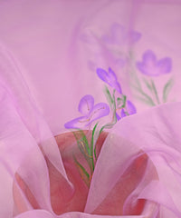 Lilac Purple floral motif Hand prined Organza fabric