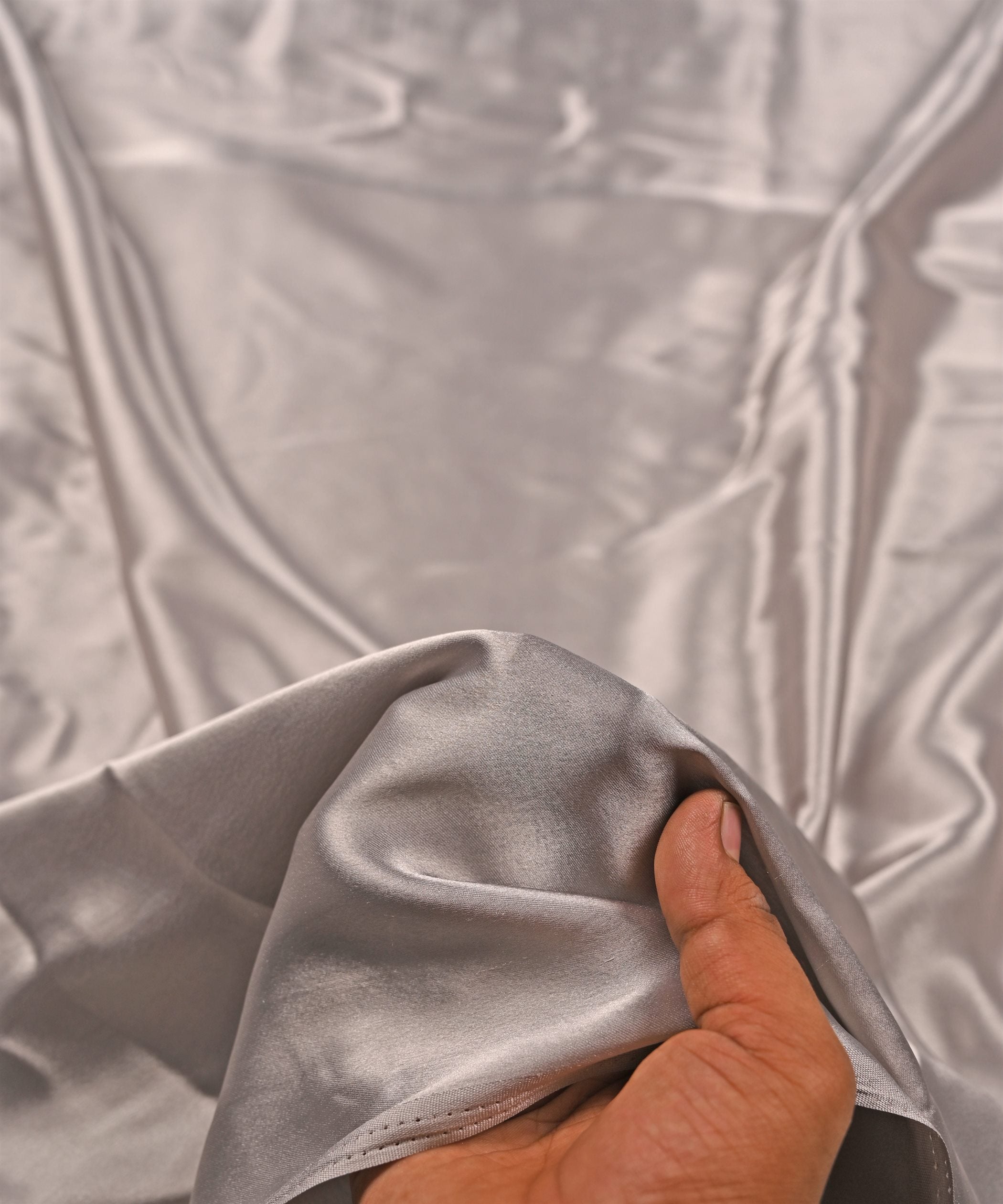 Grey Plain Dyed Japan Satin Fabric