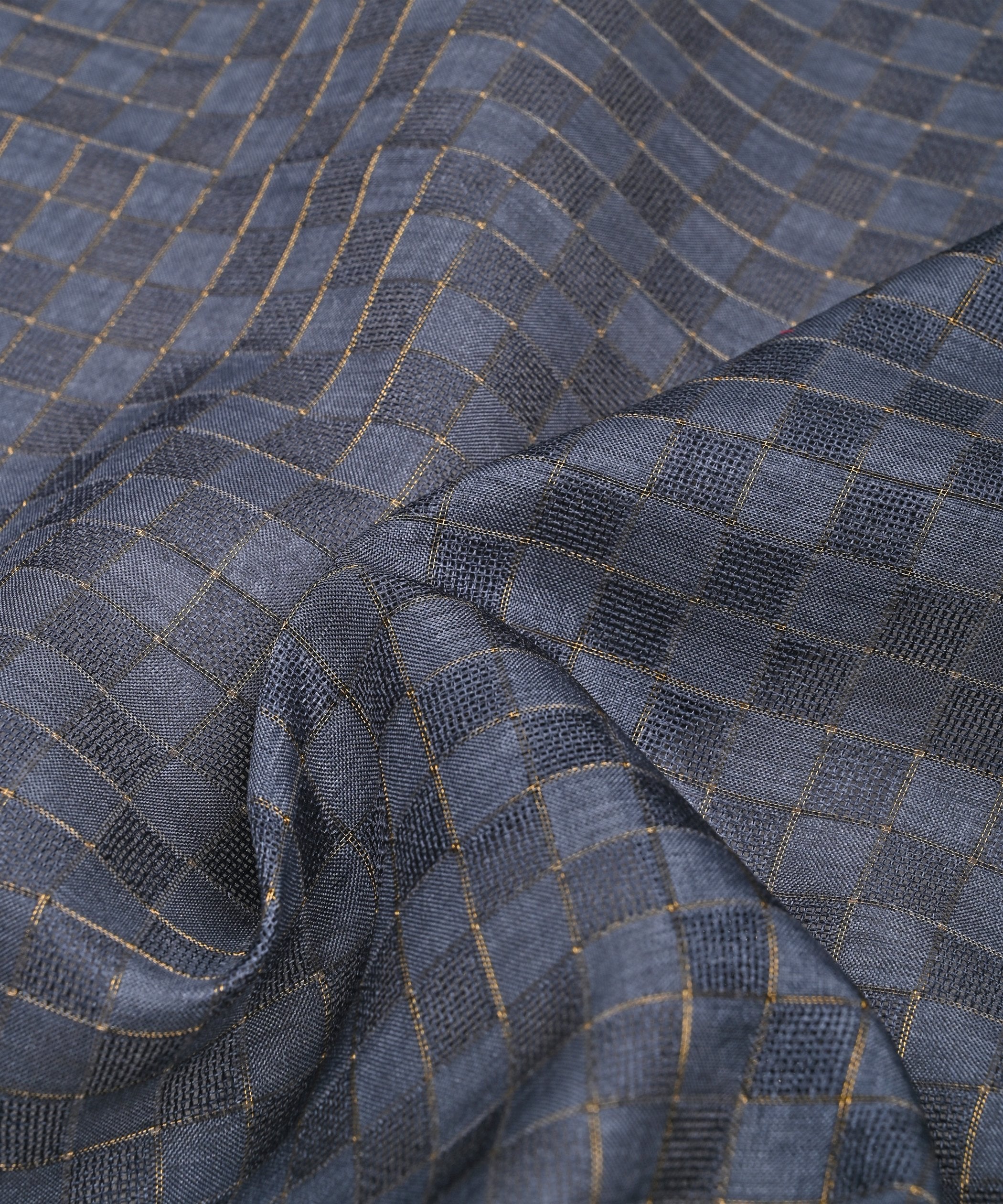 Blue Jute fabric with Checks
