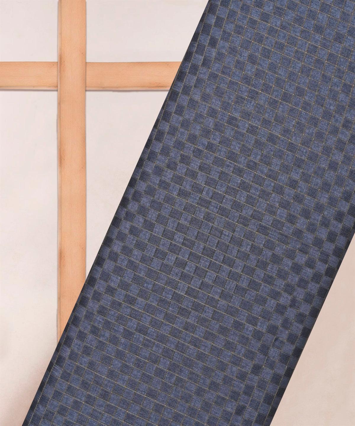 Blue Jute fabric with Checks