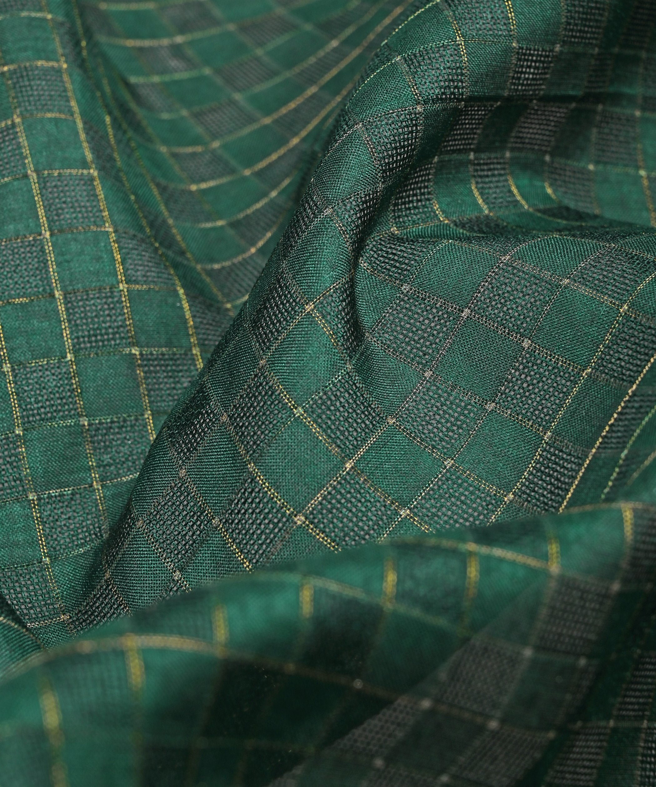 Dark Green Jute fabric with Checks