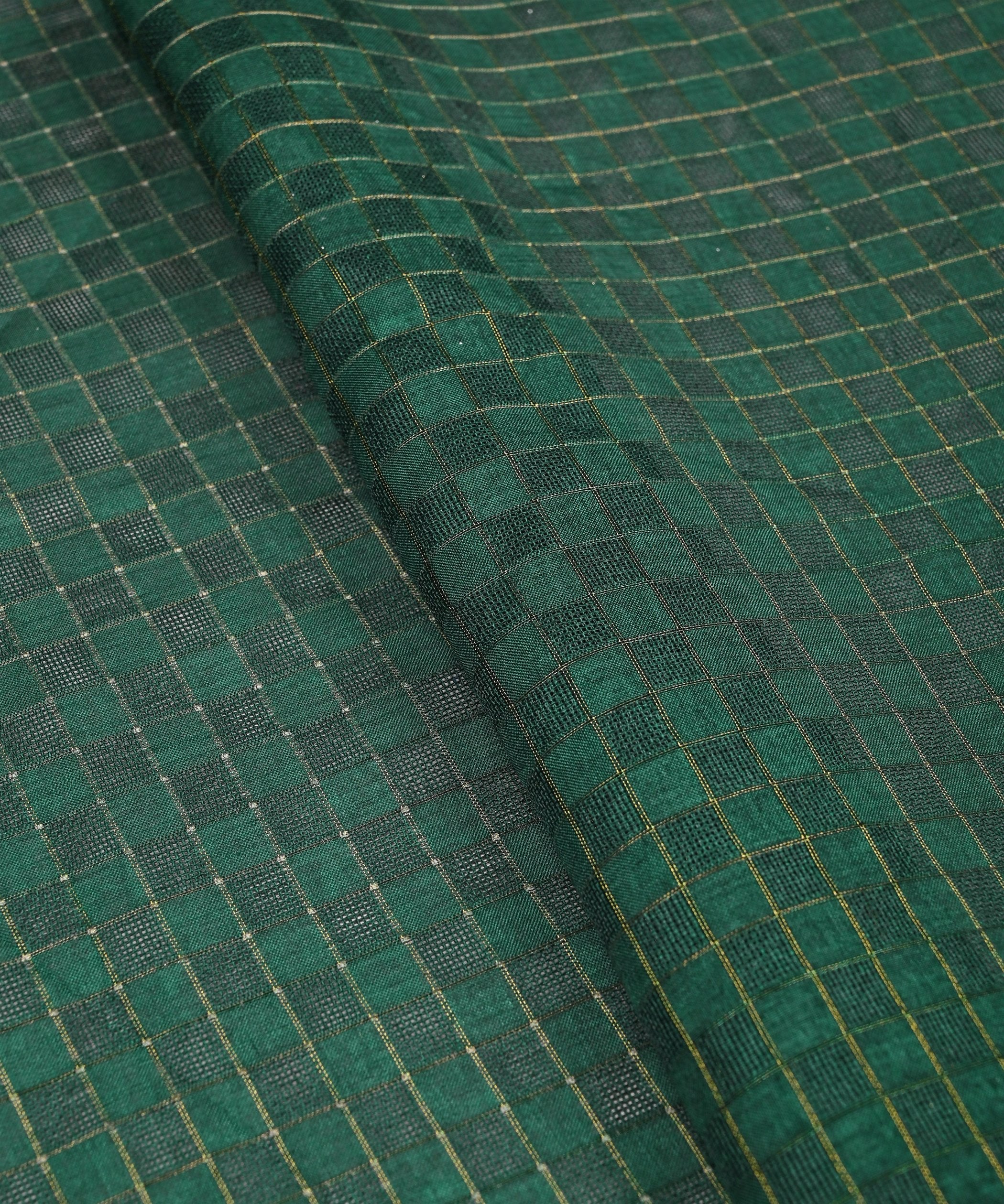 Dark Green Jute fabric with Checks
