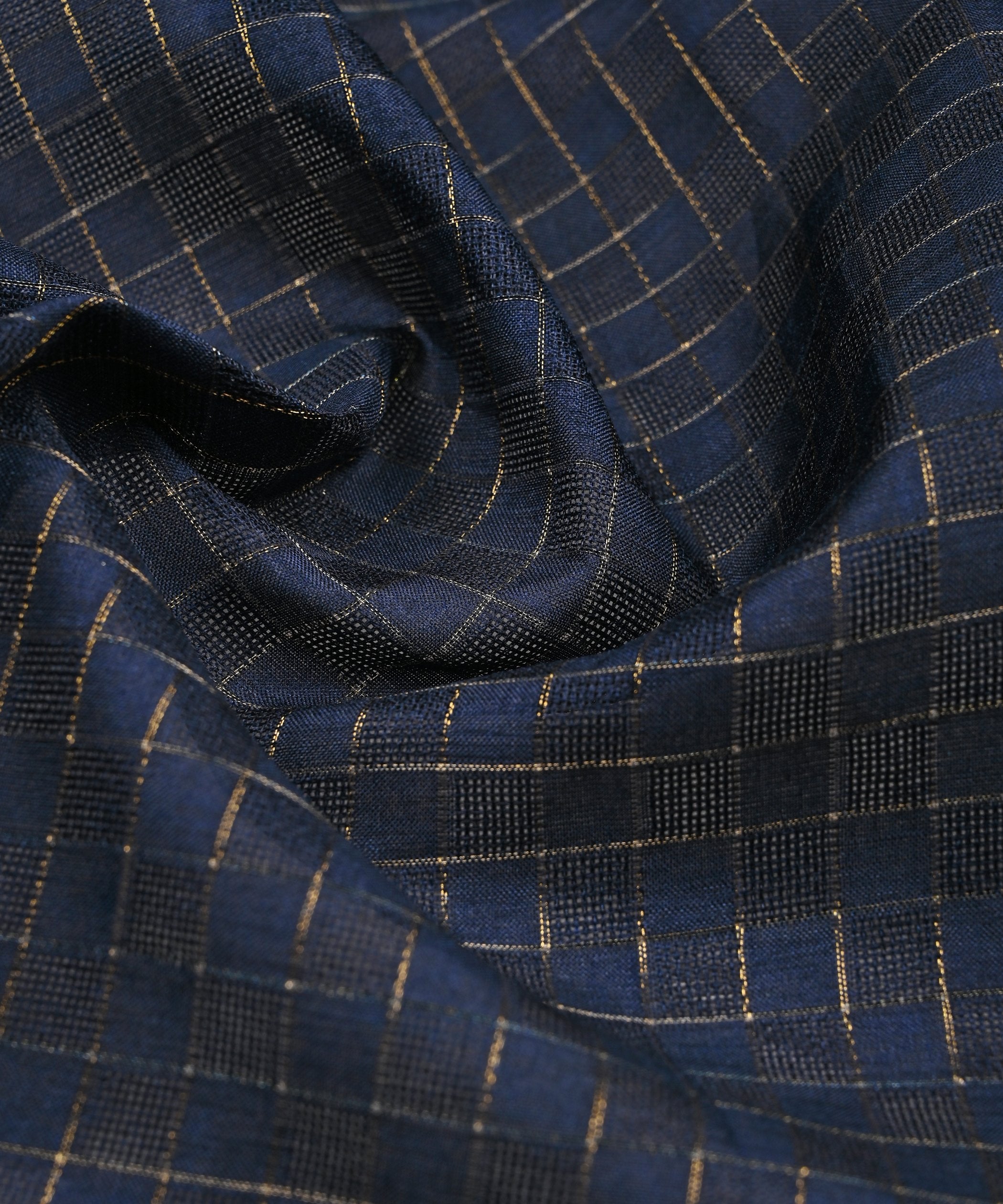 Navy Blue Jute fabric with Checks