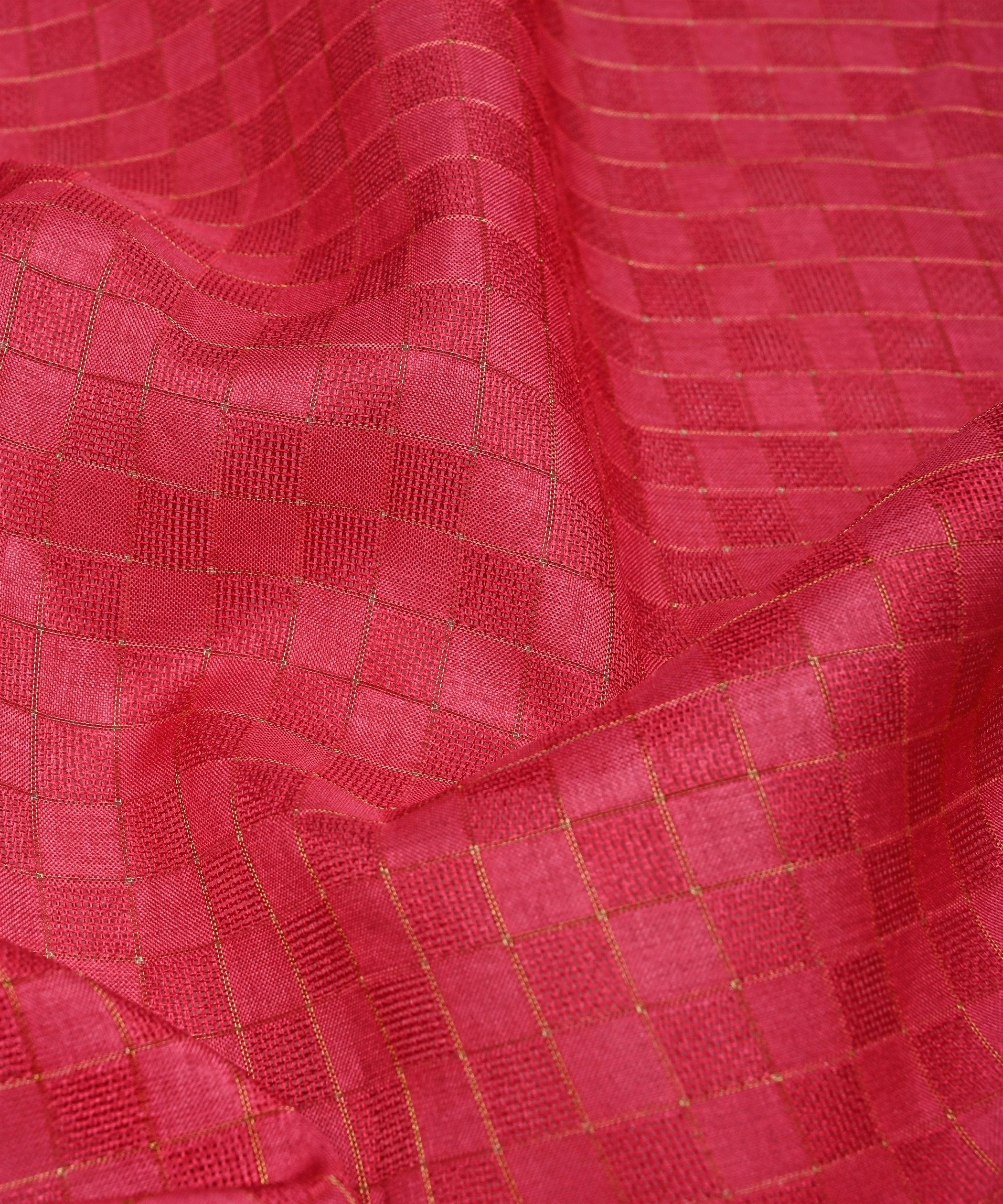 Pink Jute fabric with Checks