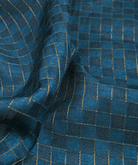 Royal Blue Jute fabric with Checks