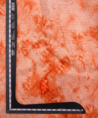 Coral Jute Fabric with Checks and Shibori Print