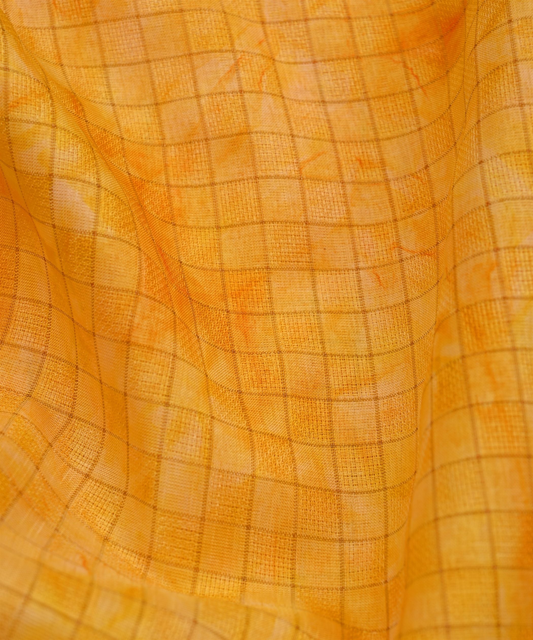 Gold Yellow Jute Fabric with Checks and Shibori Print