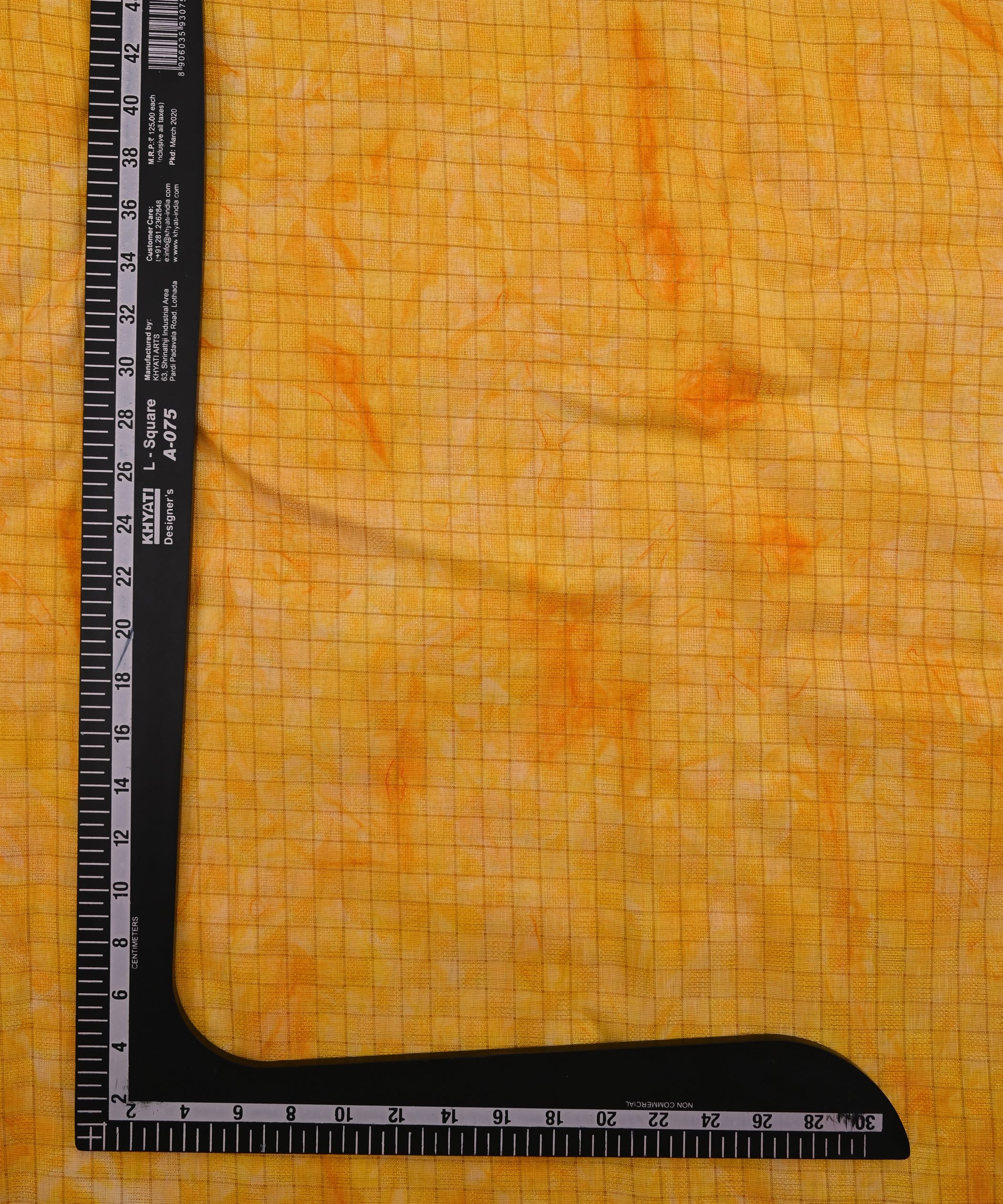 Gold Yellow Jute Fabric with Checks and Shibori Print