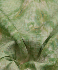 Green Jute Fabric with Checks and Shibori Print