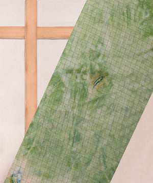 Jute Checks Fabric With Shibori Print