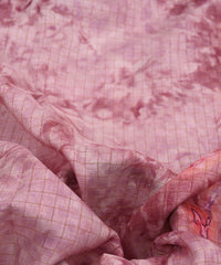 Light Wine Jute Fabric with Checks and Shibori Print