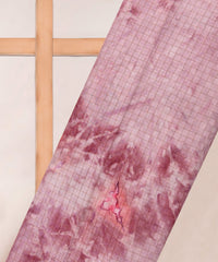 Light Wine Jute Fabric with Checks and Shibori Print