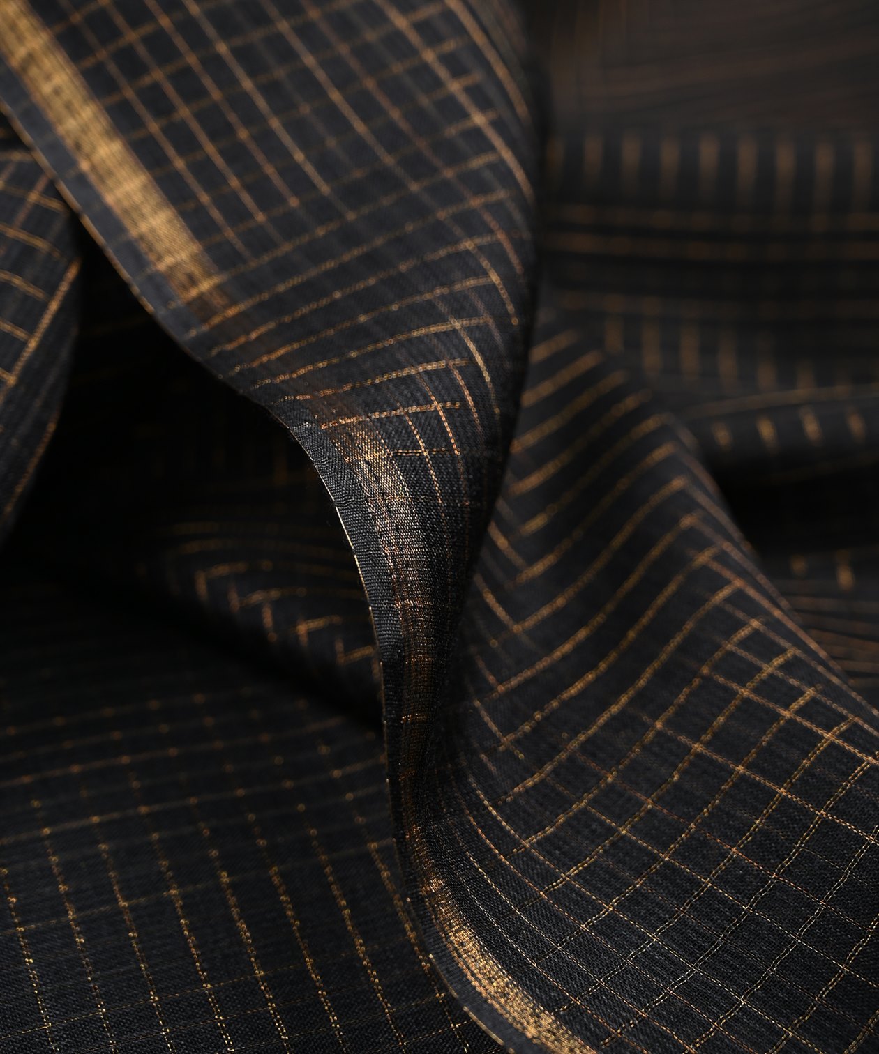 Black Kota fabric with Zari Checks