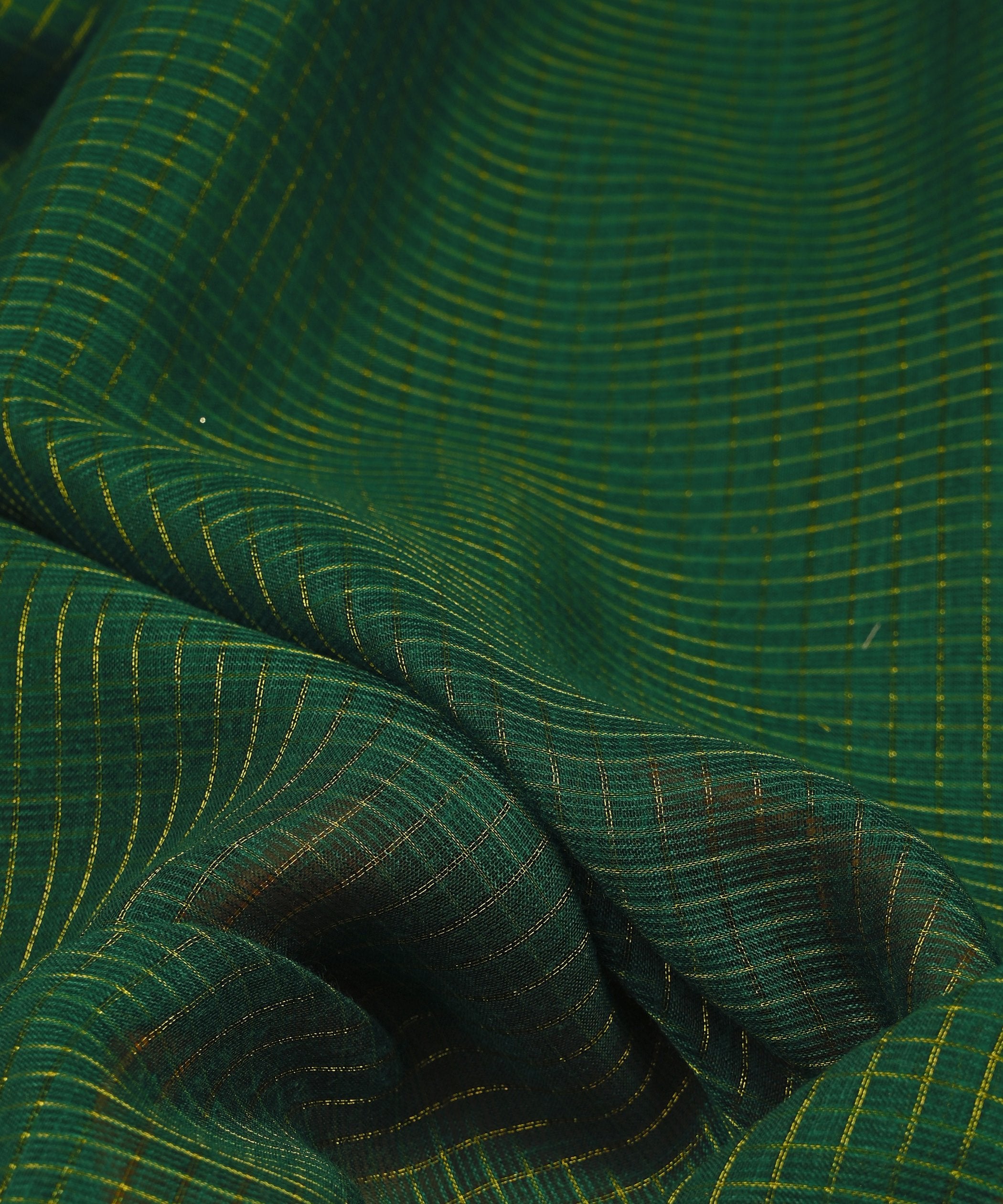 Dark Green Kota fabric with Zari Checks