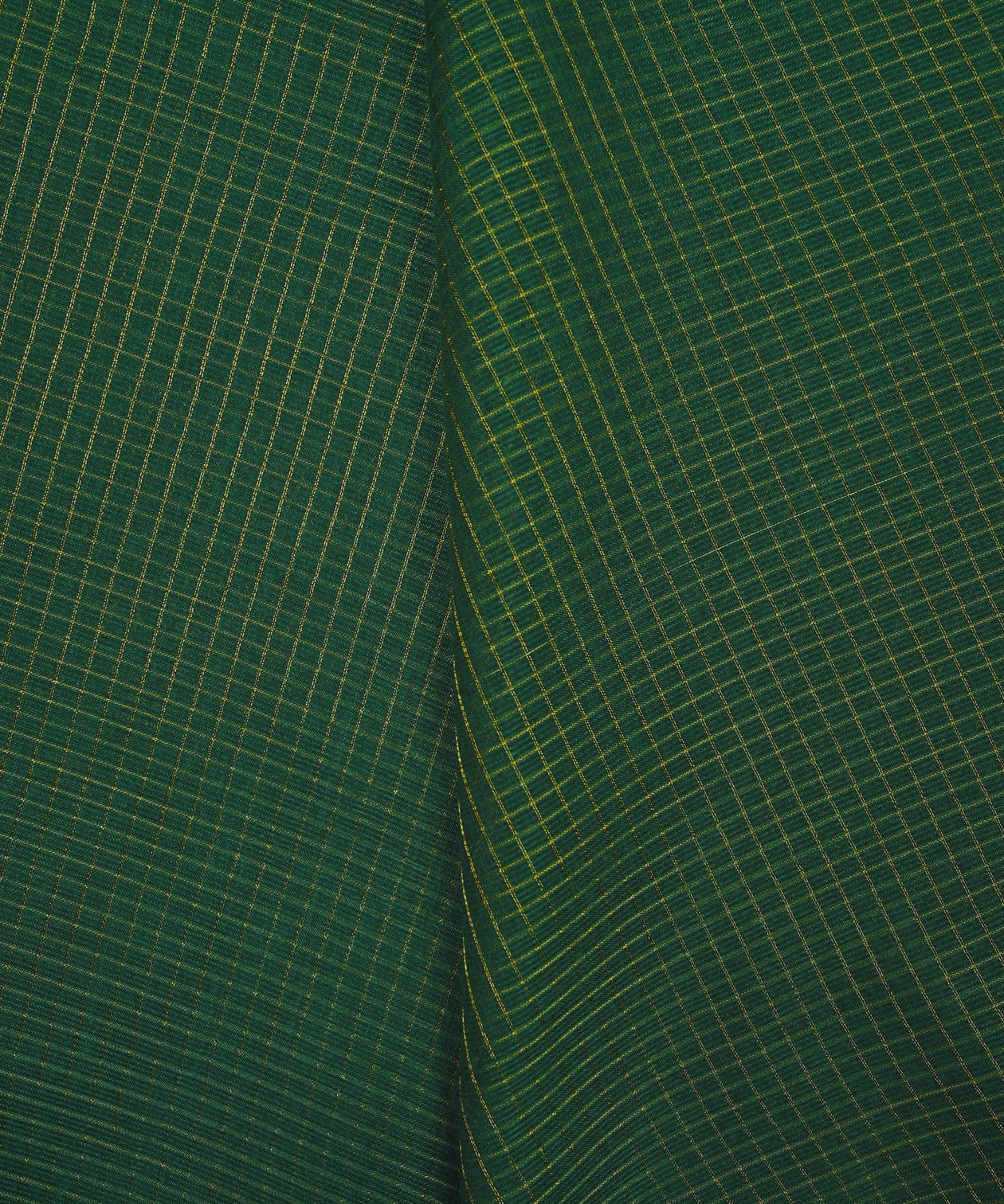 Dark Green Kota fabric with Zari Checks