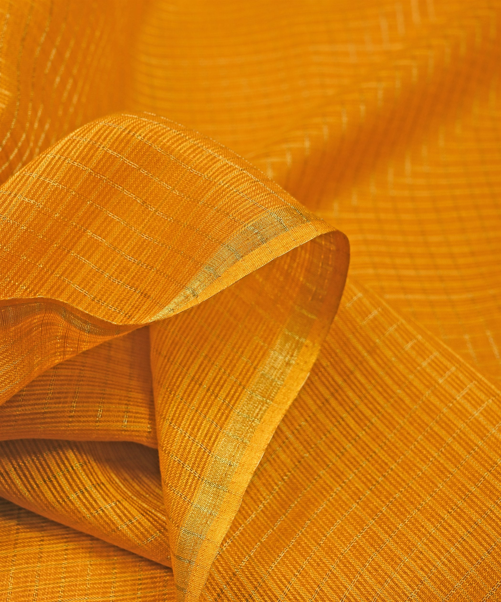 Mustard Yellow Kota fabric with Zari Checks