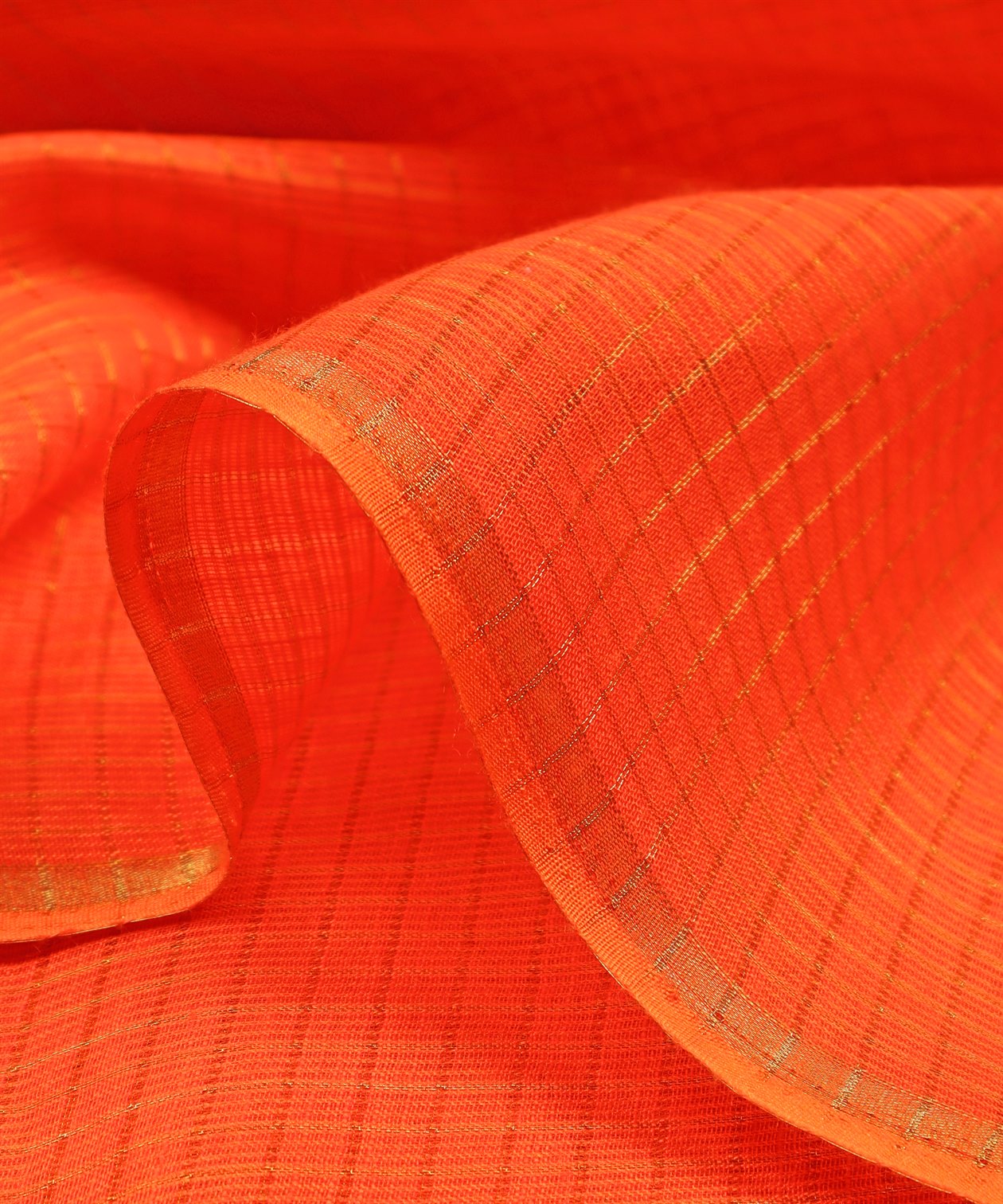 Orange Kota fabric with Zari Checks