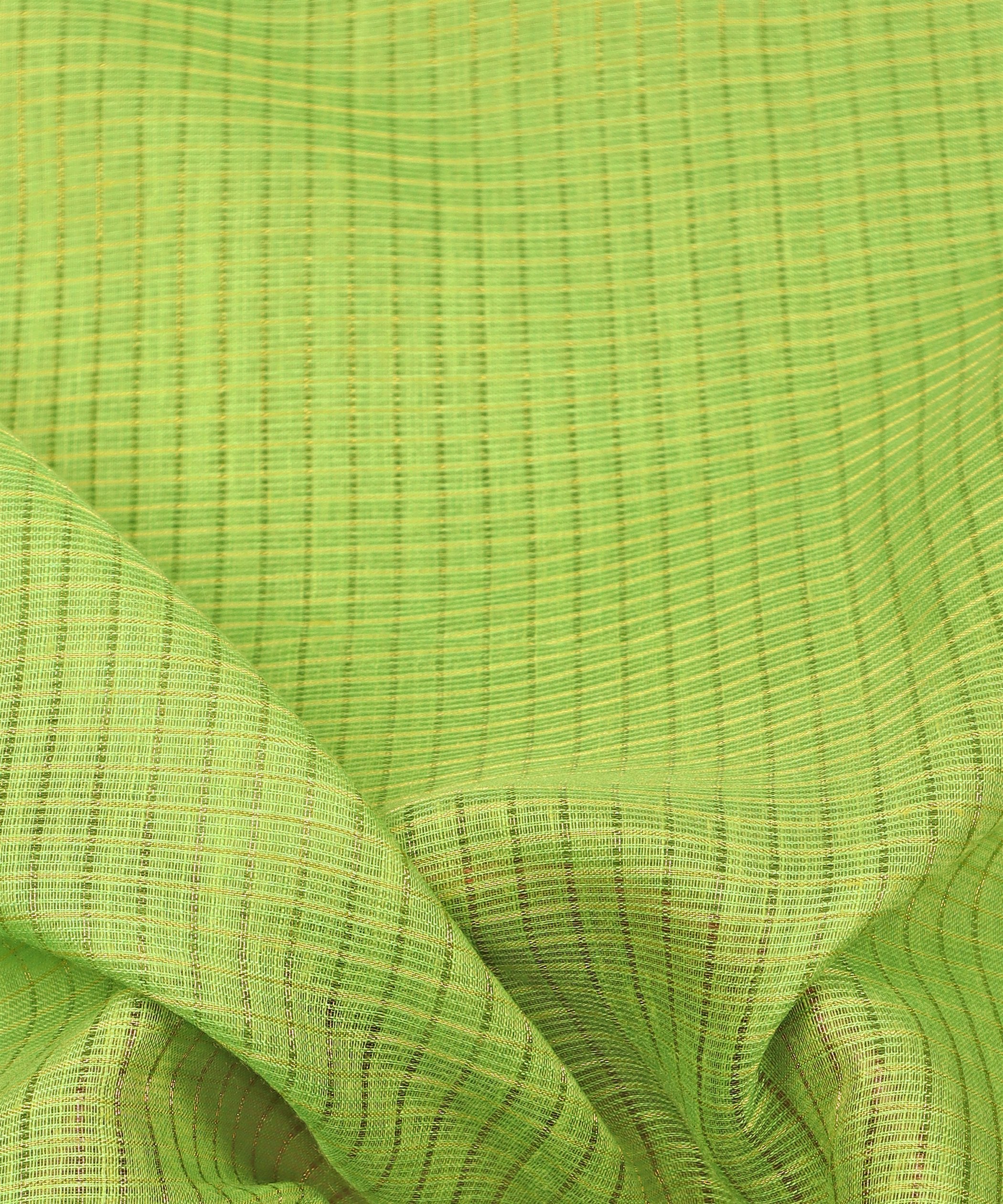 Parrot Green Kota fabric with Zari Checks