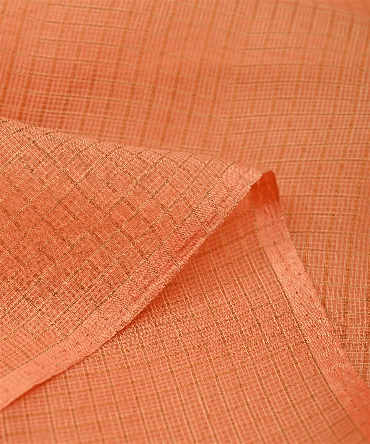 Peach Kota fabric with Zari Checks