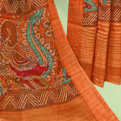Orange Digital Printed Linen Dupatta with Velvet Jari