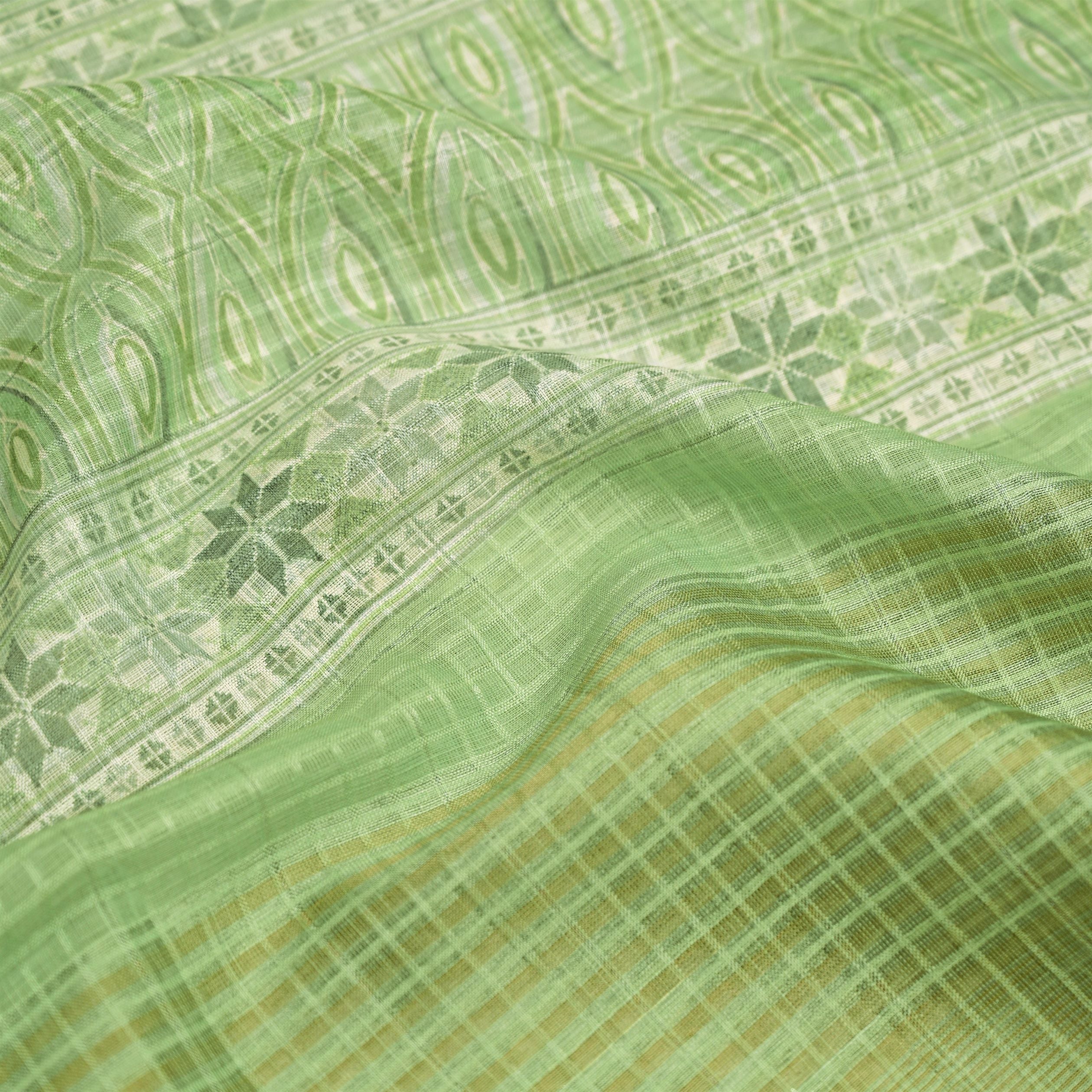 Pale Green Digital Printed Linen Silk Kasab  Dupatta with Checks