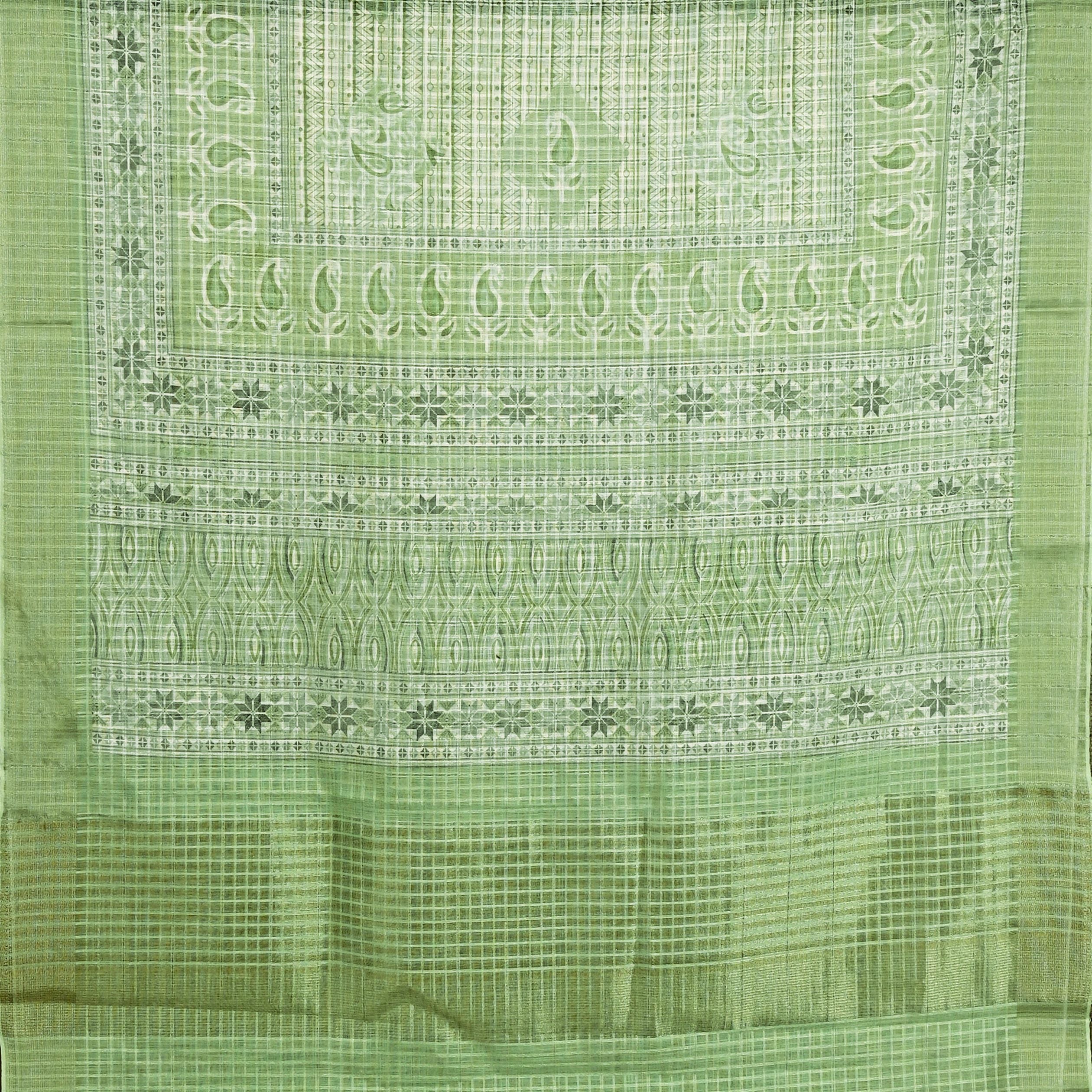Pale Green Digital Printed Linen Silk Kasab  Dupatta with Checks-FDD00003