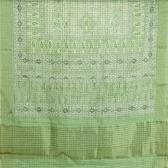 Pale Green Digital Printed Linen Silk Kasab  Dupatta with Checks