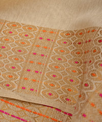 Beige Linen Fabric with Zari Border(cut-5.5 mtr)