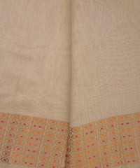 Beige Linen Fabric with Zari Border(cut-5.5 mtr)