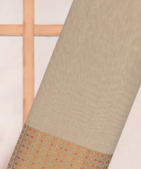 Beige Linen Fabric with Zari Border(cut-5.5 mtr)