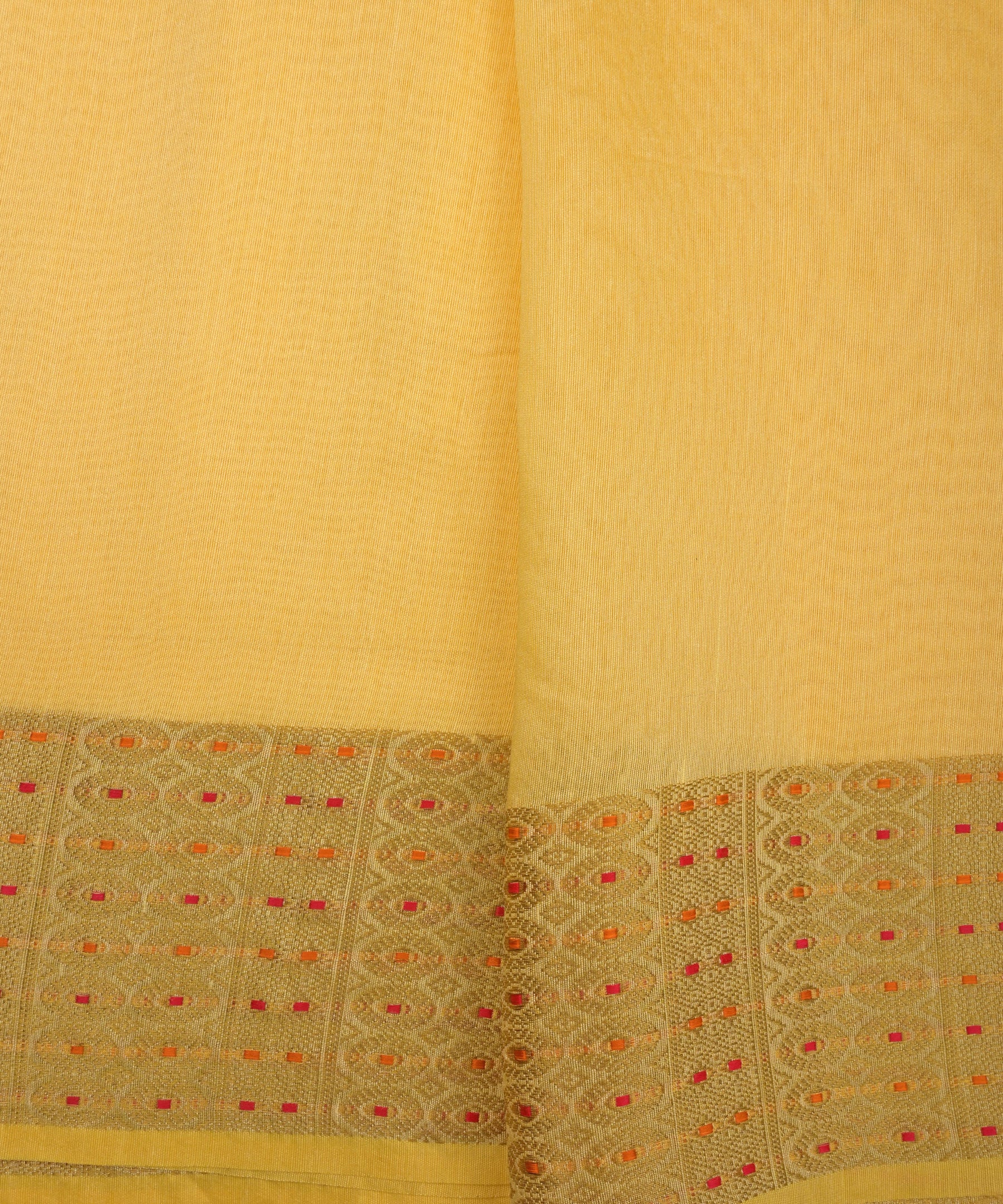 Yellow Linen Fabric with Zari Border(cut-5.5 mtr)