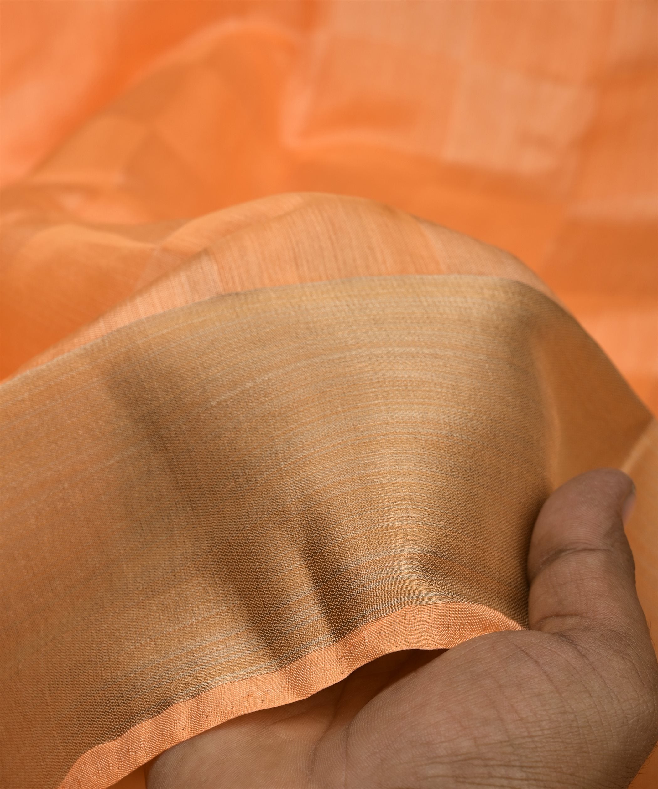 Peach Tussar Silk Fabric with Golden Border(cut-5.5 mtr)