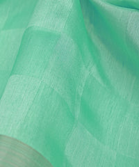Aqua Green Tussar Silk Fabric with Golden Border(cut-5.5 mtr)