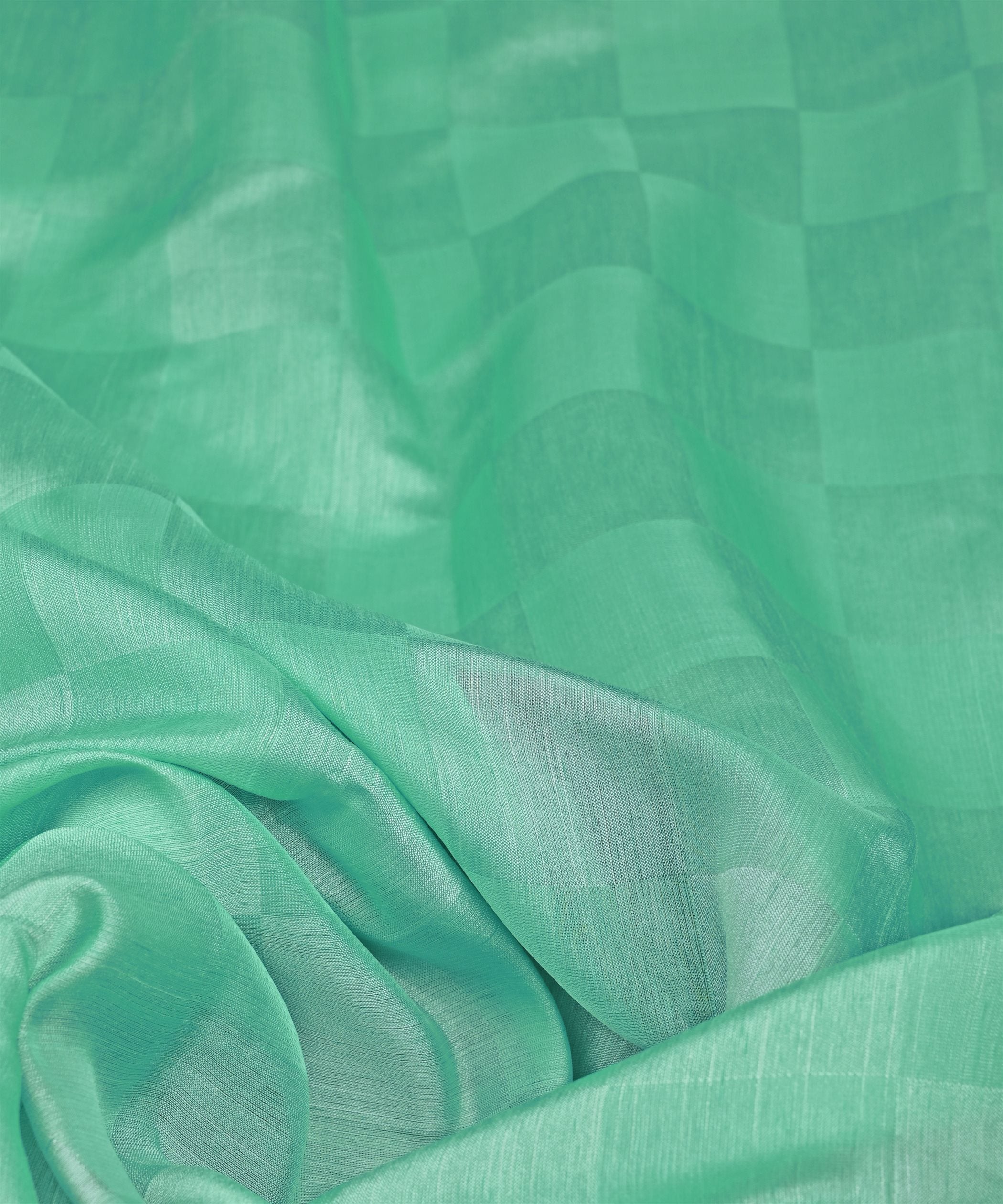 Aqua Green Tussar Silk Fabric with Golden Border(cut-5.5 mtr)