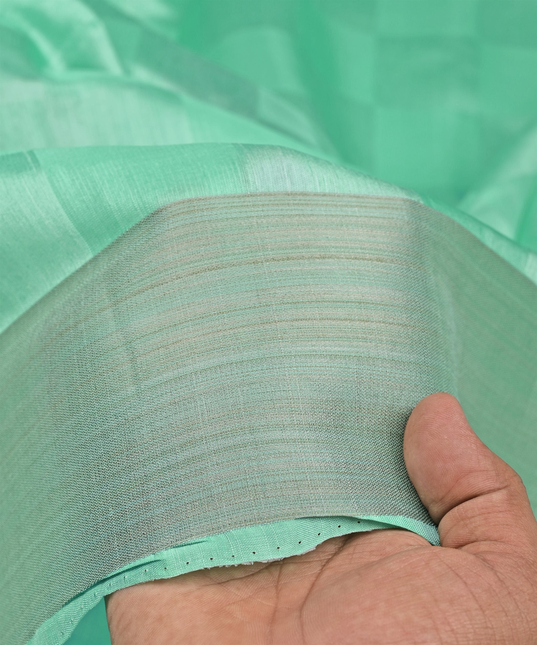 Aqua Green Tussar Silk Fabric with Golden Border(cut-5.5 mtr)