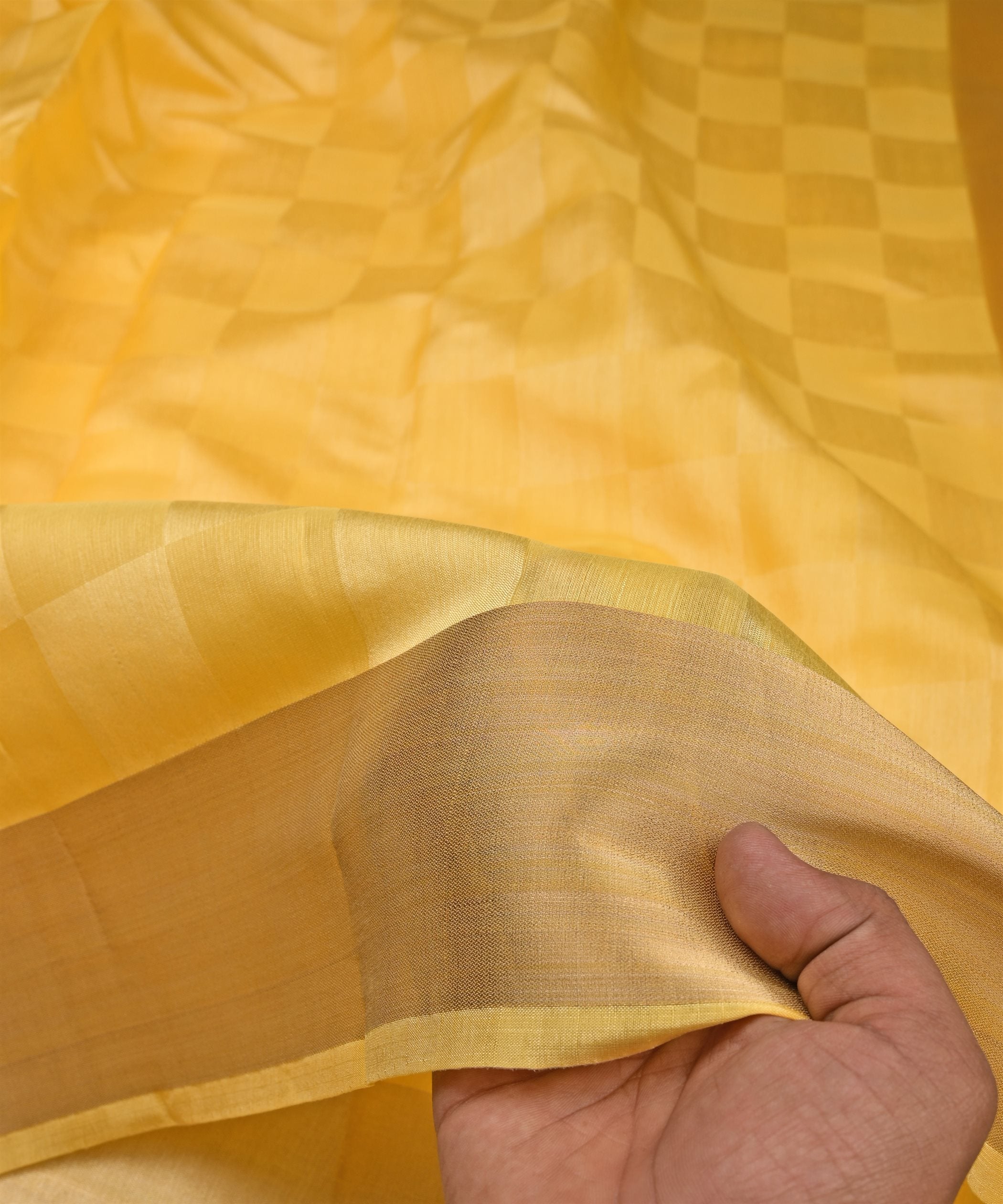 Yellow Tussar Silk Fabric with Golden Border(cut-5.5 mtr)