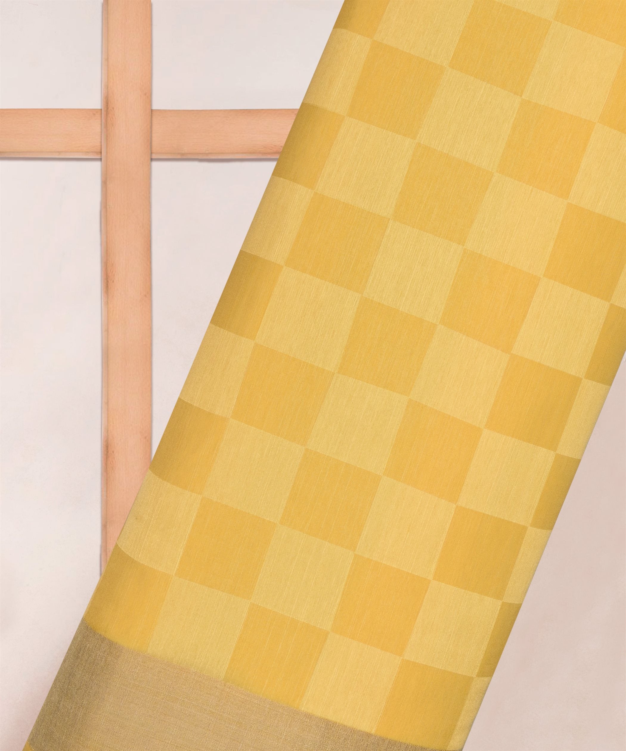 Yellow Tussar Silk Fabric with Golden Border(cut-5.5 mtr)