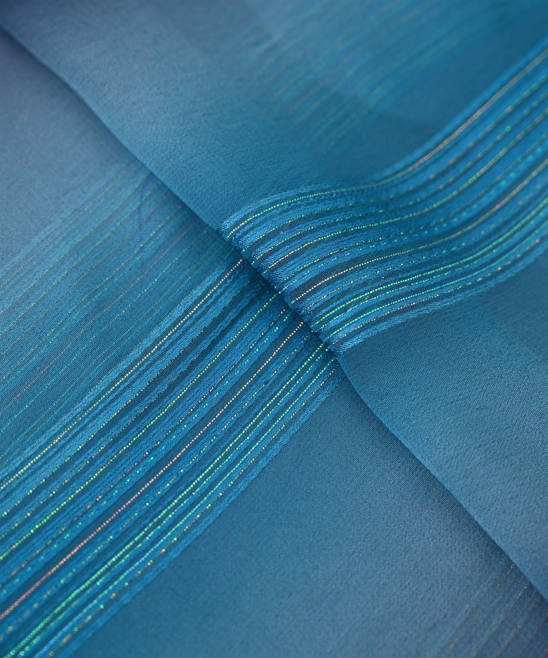 Blue Multi-colored Georgette Fabric with Satin Stripes