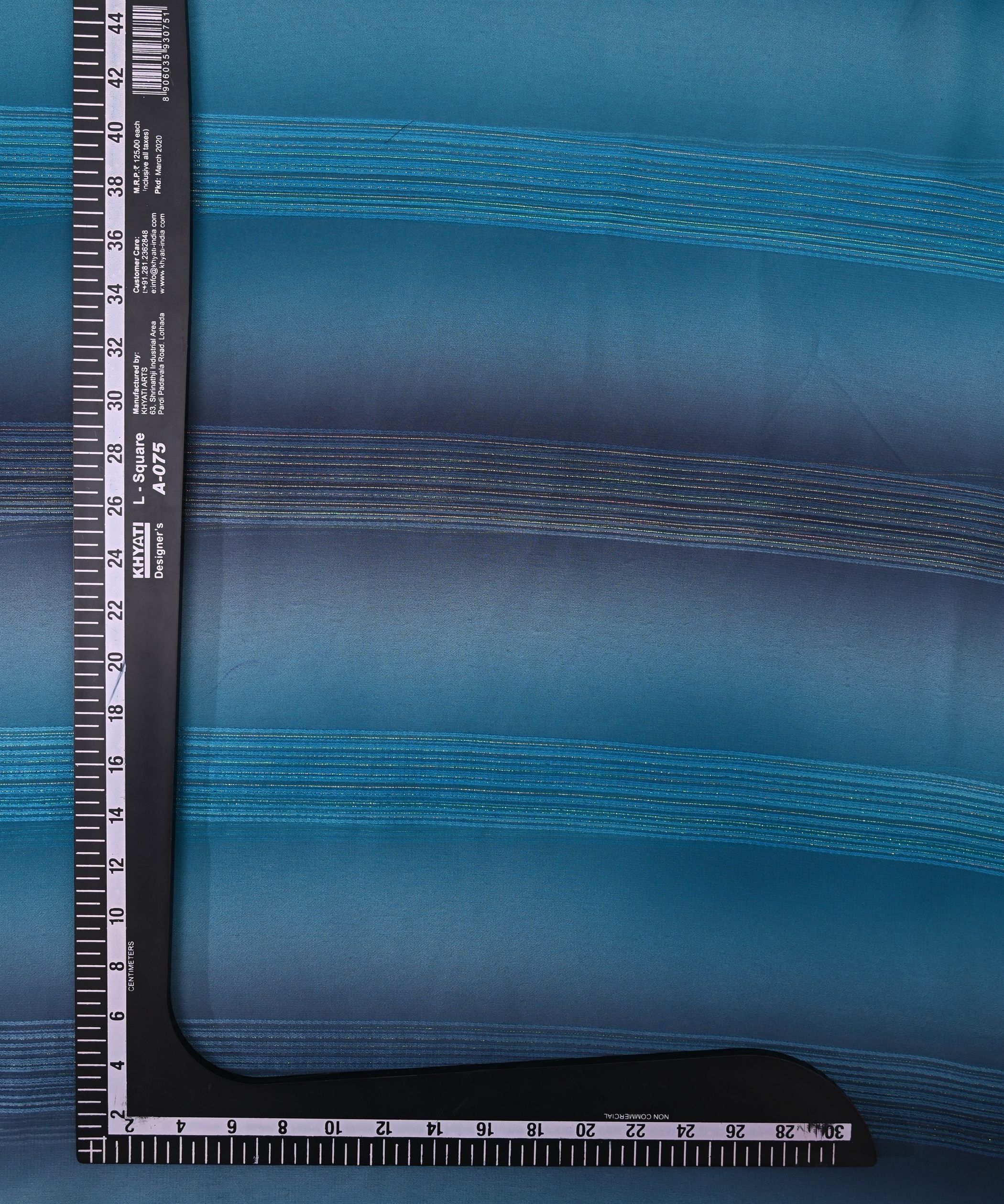 Blue Multi-colored Georgette Fabric with Satin Stripes