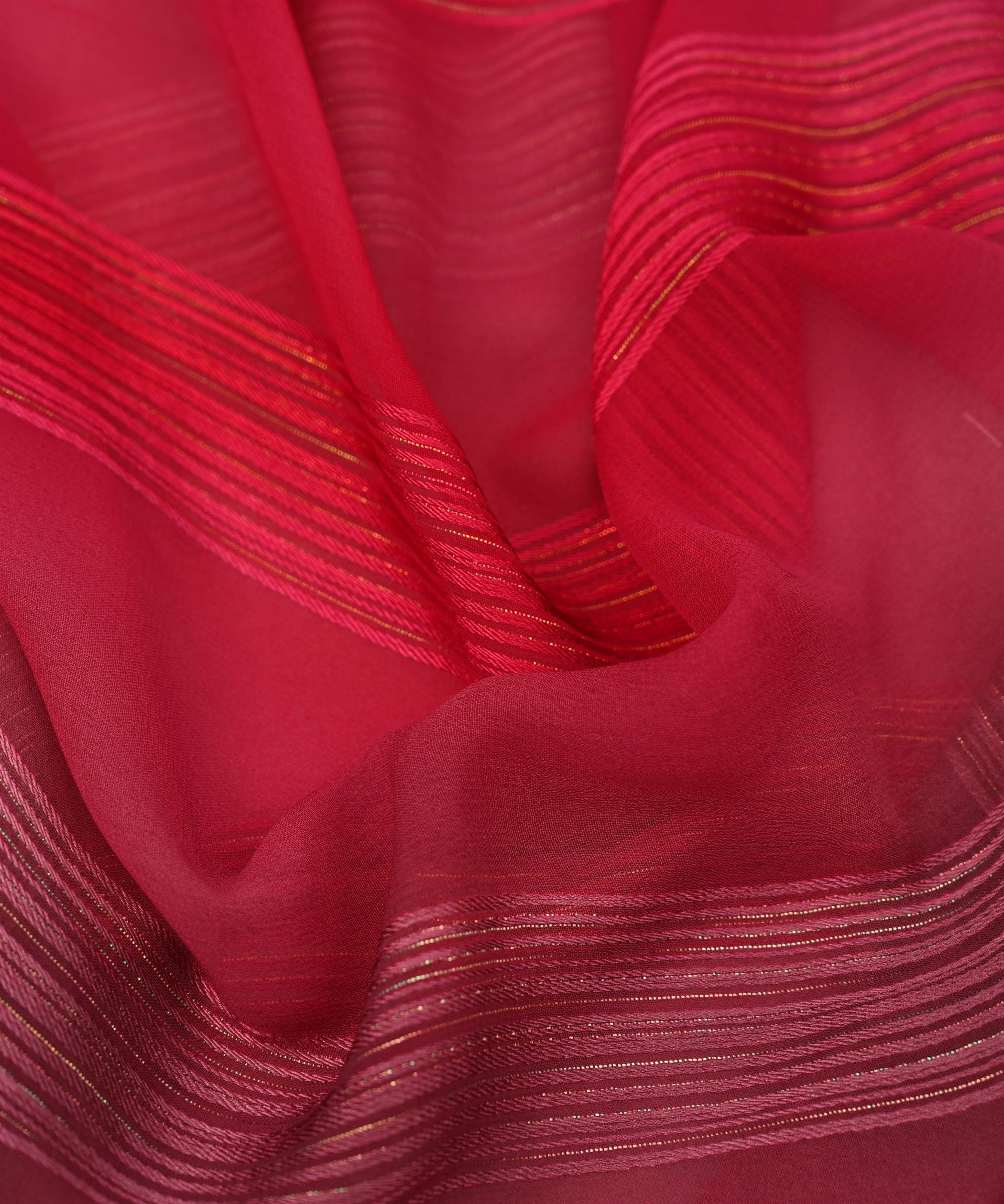 Hot Pink Multi-colored Georgette Fabric with Satin Stripes