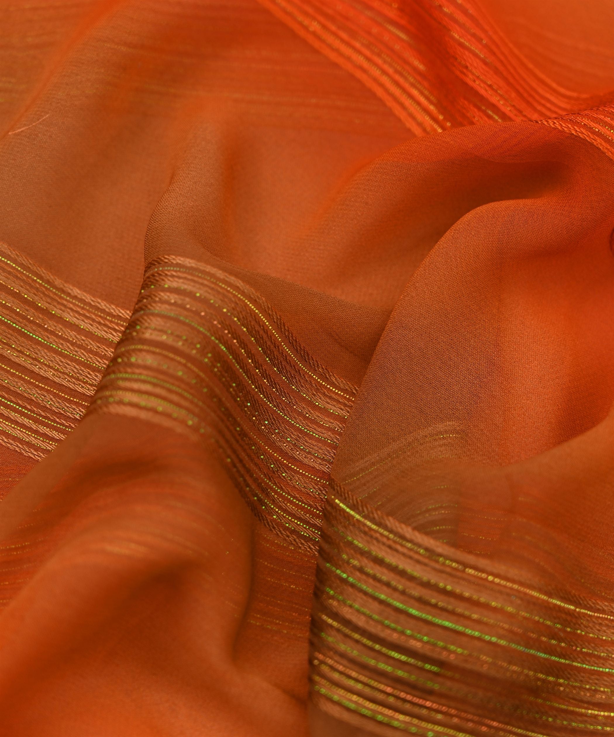 Orange Multi-colored Georgette Fabric with Satin Stripes