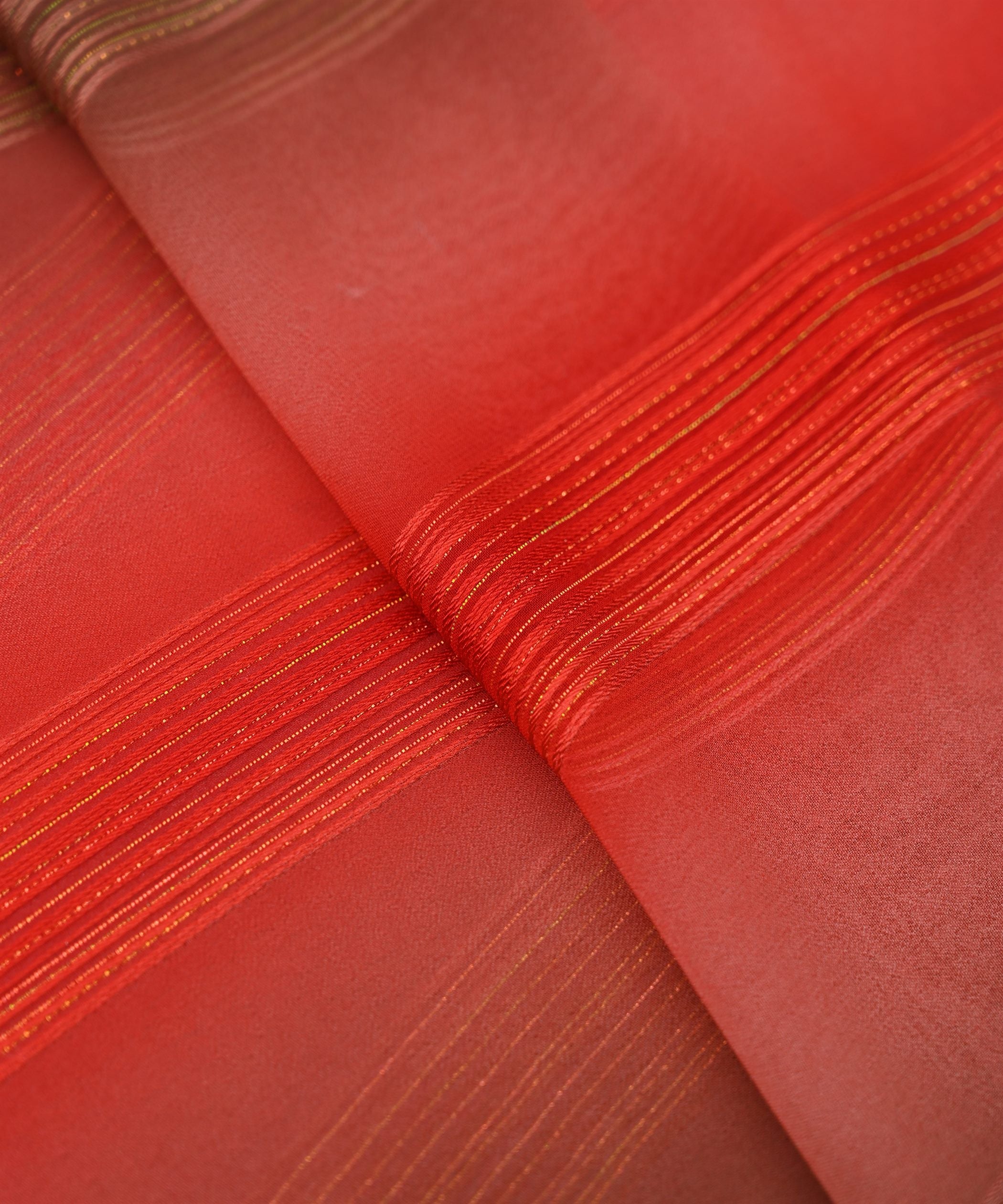 Red Multi-colored Georgette Fabric with Satin Stripes