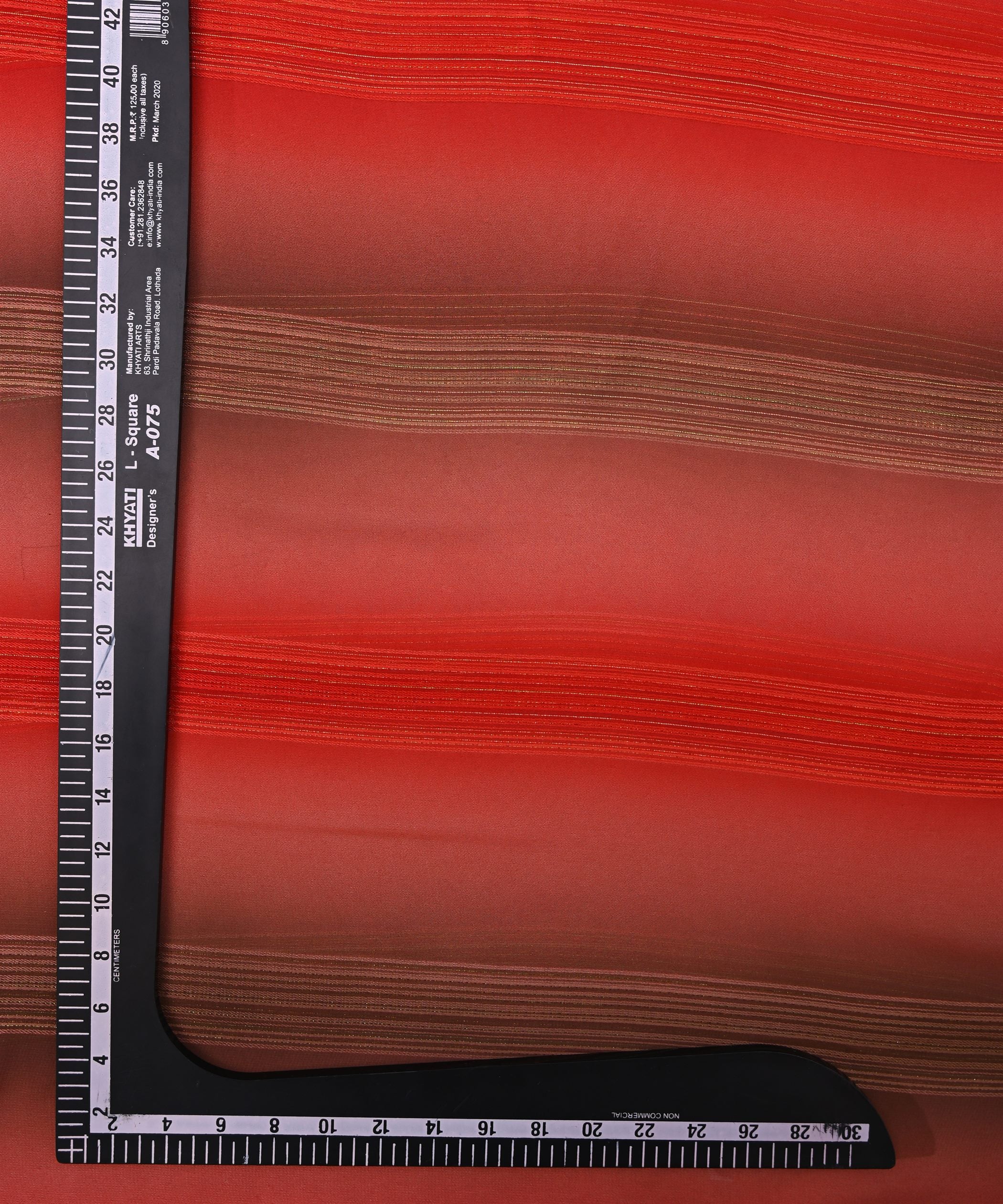 Red Multi-colored Georgette Fabric with Satin Stripes