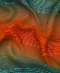 Orange & Rama Multi-shaded Georgette Fabric with Satin Stripes