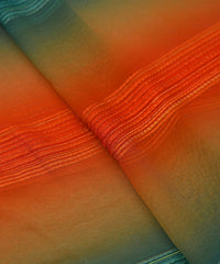 Orange & Rama Multi-shaded Georgette Fabric with Satin Stripes
