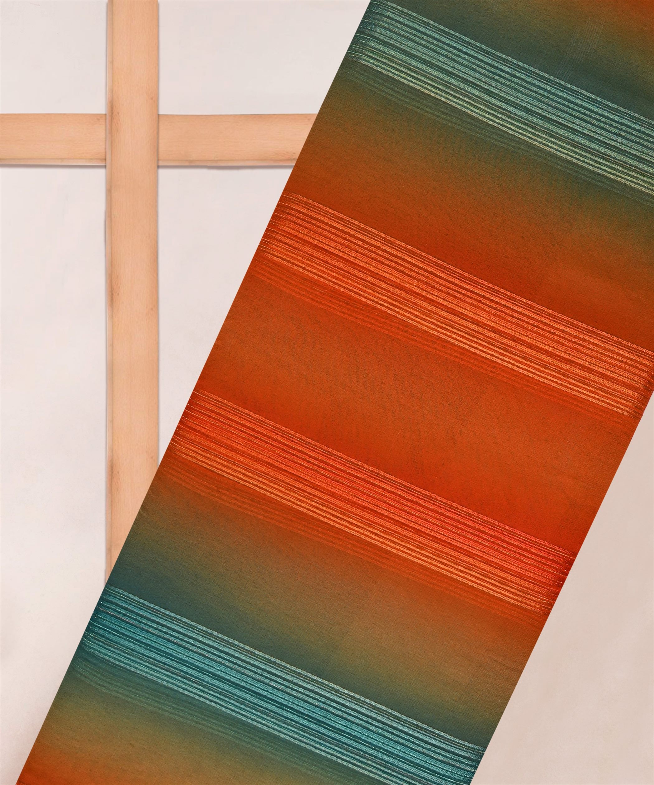 Orange & Rama Multi-shaded Georgette Fabric with Satin Stripes