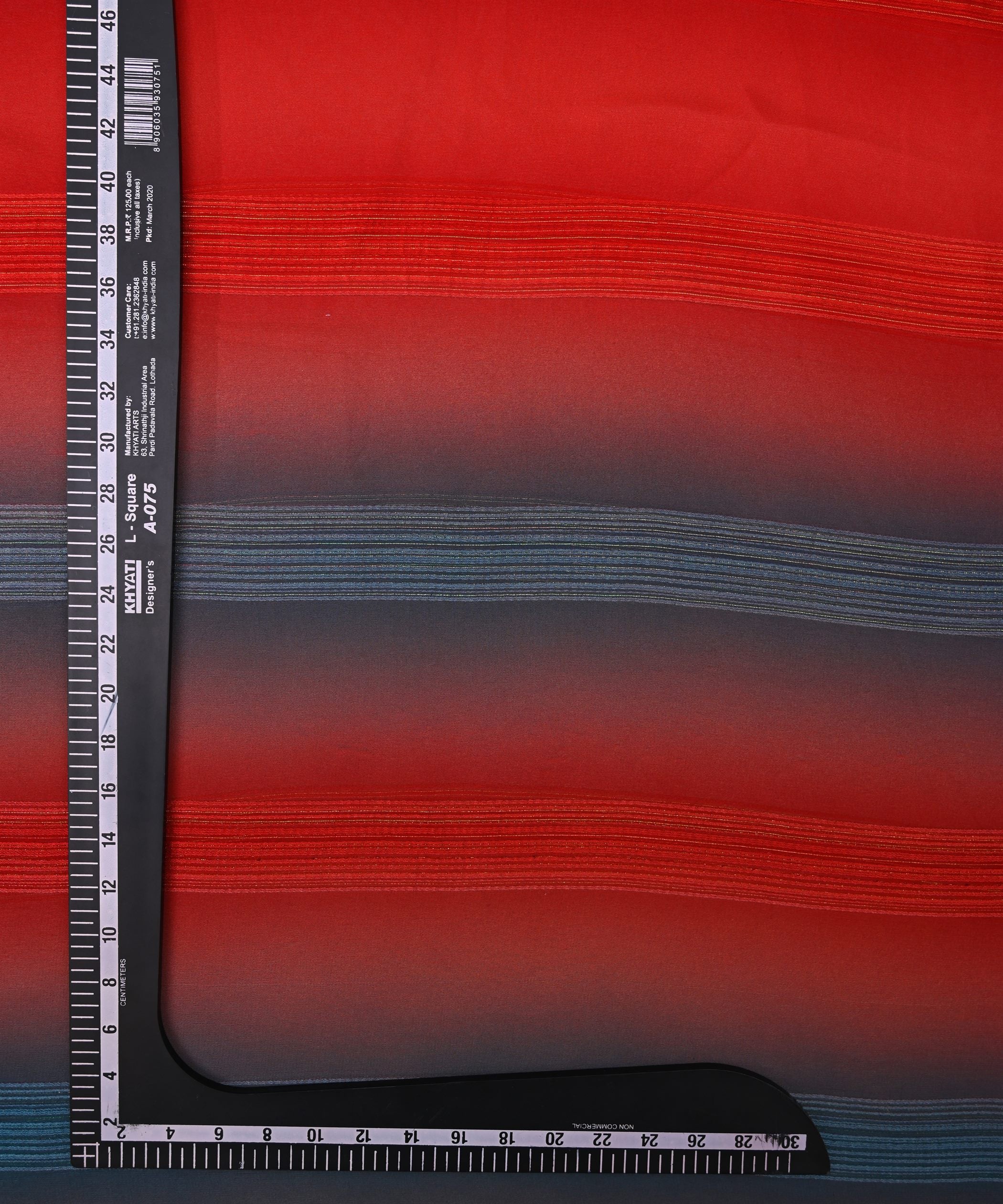 Red & Blue Multi-shaded Georgette Fabric with Satin Stripes
