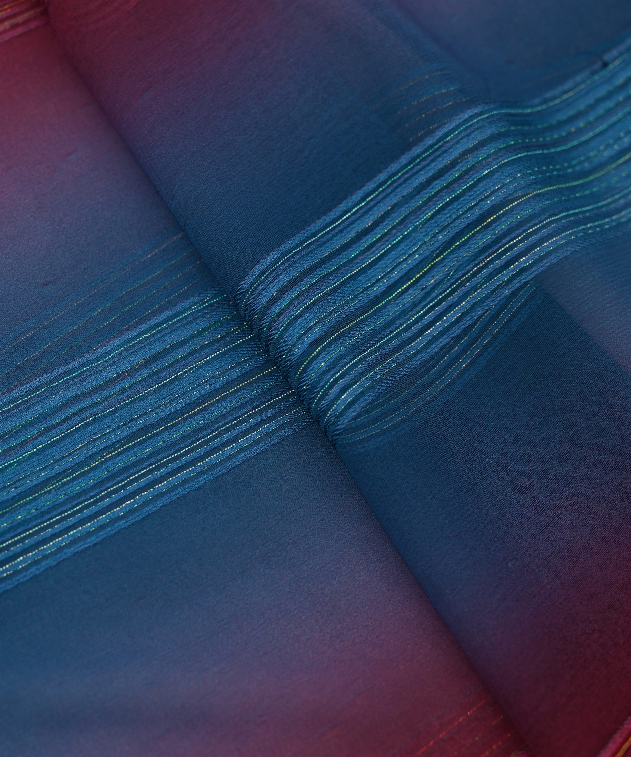 Sky Blue & Pink Multi-shaded Georgette Fabric with Satin Stripes